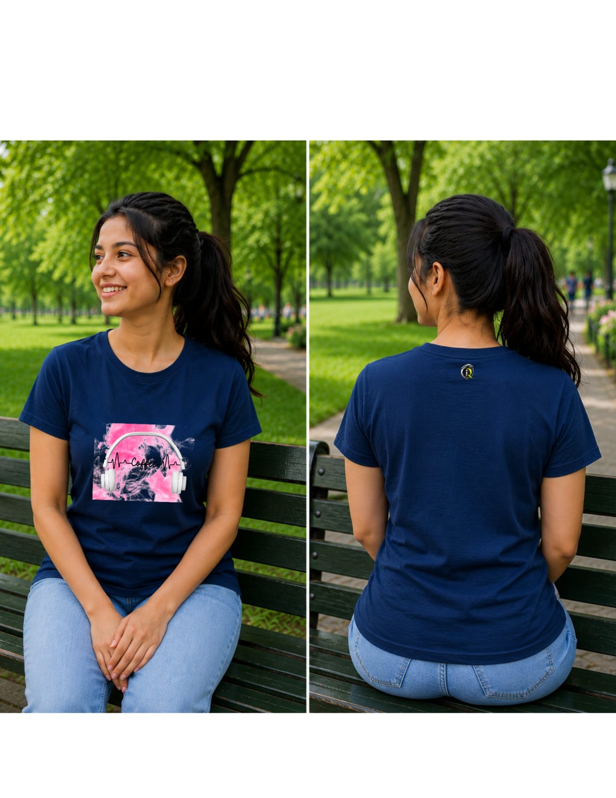 Coffee Beats Graphic Printed Regular Fit T-Shirt – Navy Blue