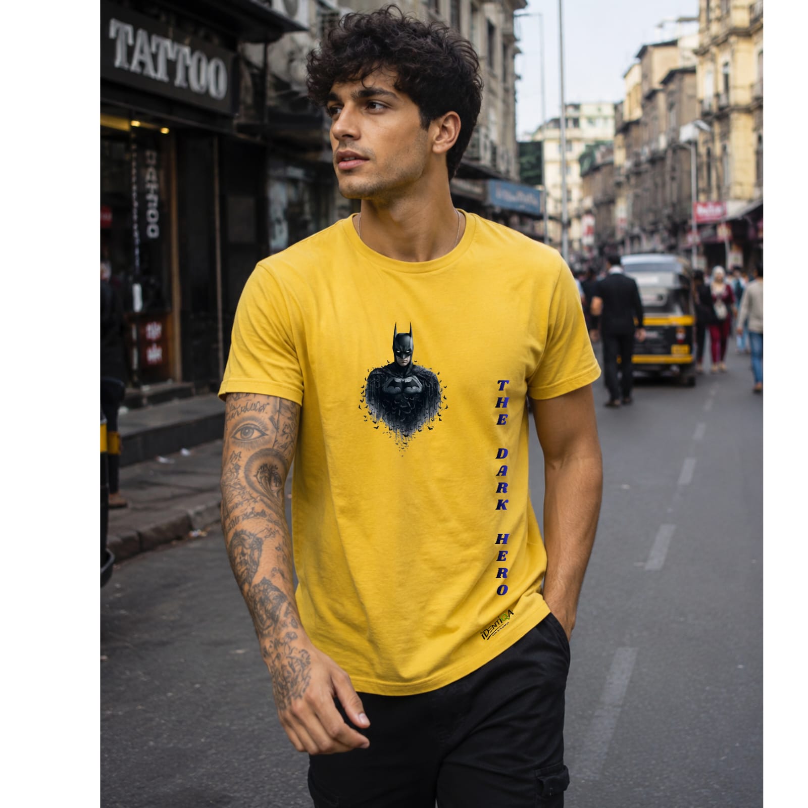 Batman The Dark Hero Acid Wash Oversized Graphic T-Shirt – Yellow